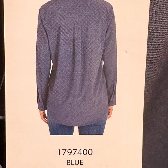 New Rev3 Tunic Blouse Women's Size S Navy Plum Center Back Pleat Stretch Office - Picture 12 of 14